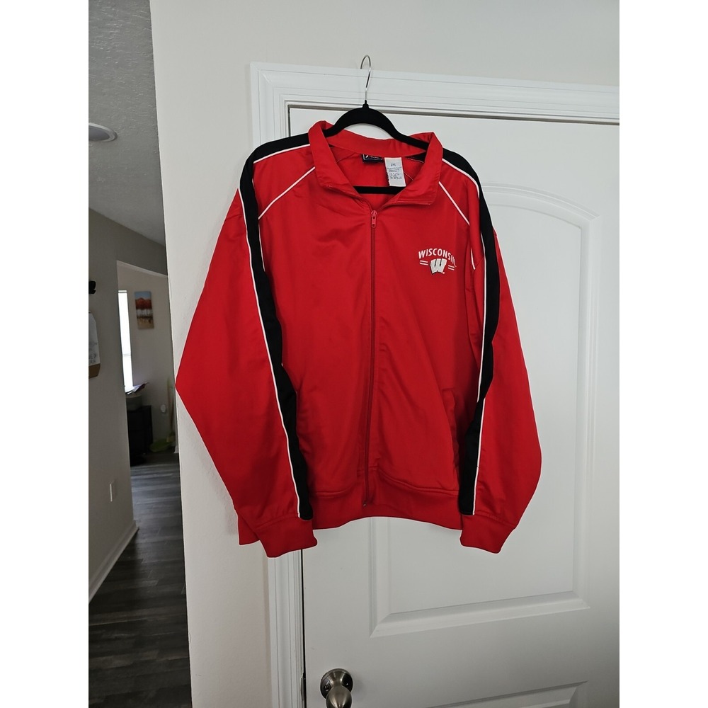 AS Sports Wisconsin Badgers Track Jacket Mens 2XL Red Full Zip‎ Embroidered Logo